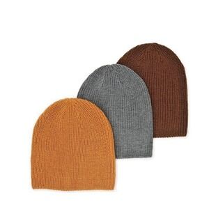George Men's Beanie Hat Stocking Cap Set, 3-Pack Brown, Gray , Tan